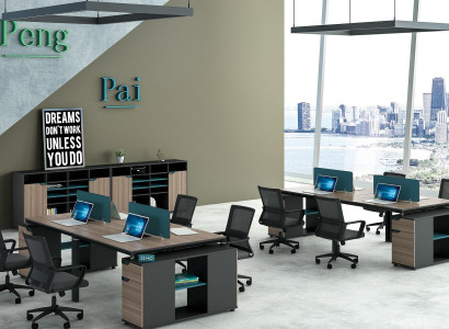 Büro Möbel Einrichtung Tische Tisch Callcenter Holz 4 Arbeitsplätze Schreibtisch